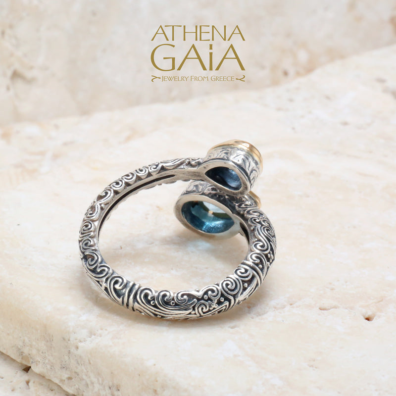 Meadow Breeze Double Teardrop Wrap Ring - 18k Gold & Sterling Silver Ring - Cocktail Ring