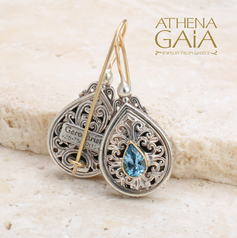 Teardrop Gemstone Earrings - 18k Gold & Sterling Silver Earrings - French Wire Earrings