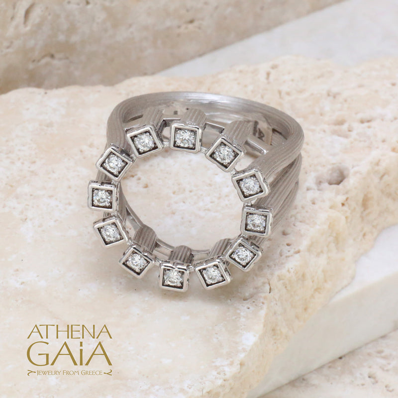 Mythical Delphi Doric Columns Ring - 18k Gold Ring - Cocktail Ring