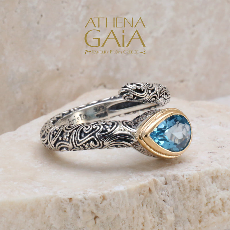 Meadow Breeze Teardrop Wrap Ring - 18k Gold & Sterling Silver Ring - Stackable Ring