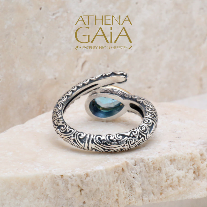 Meadow Breeze Teardrop Wrap Ring - 18k Gold & Sterling Silver Ring - Stackable Ring