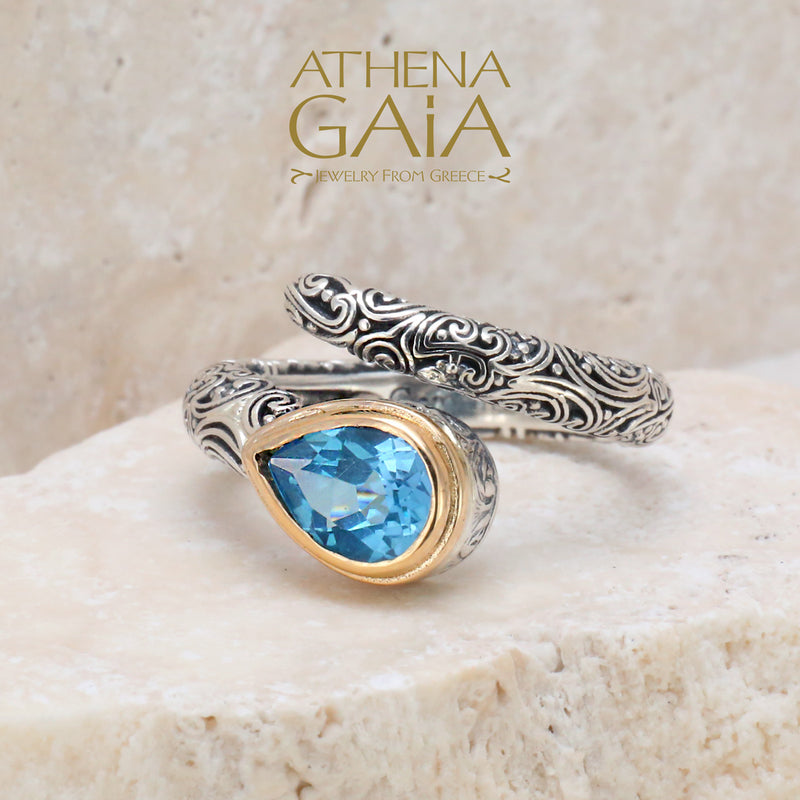 Meadow Breeze Teardrop Wrap Ring - 18k Gold & Sterling Silver Ring - Stackable Ring