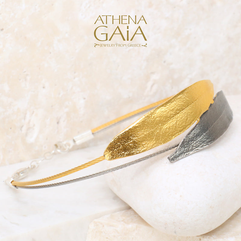 Long Leaf Strap Bracelet - Gold Plated Sterling Silver Bracelet