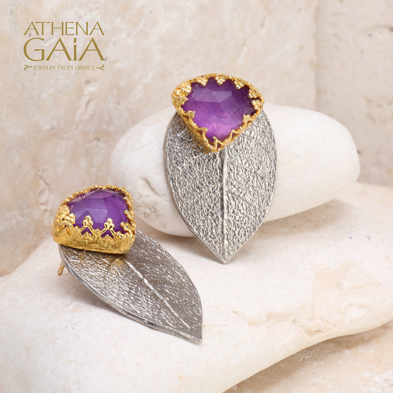 Empathic Amethyst Convertible Earrings - Gold Plated Sterling Silver Earrings