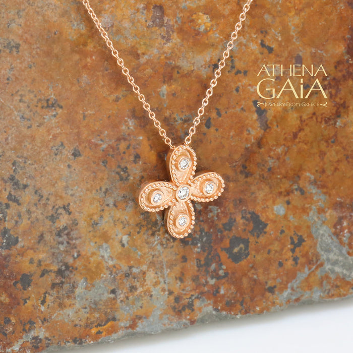 Geometric Greek Center Diamond Drops Cross with Necklace