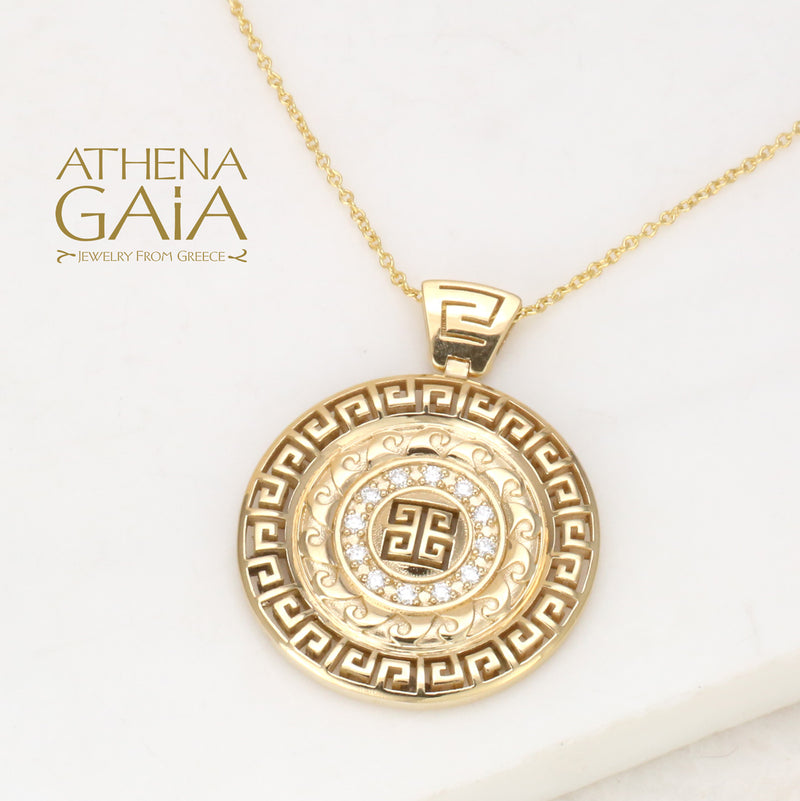 Mythical Argonaut Meander Pendant Necklace - 18k Gold Necklace