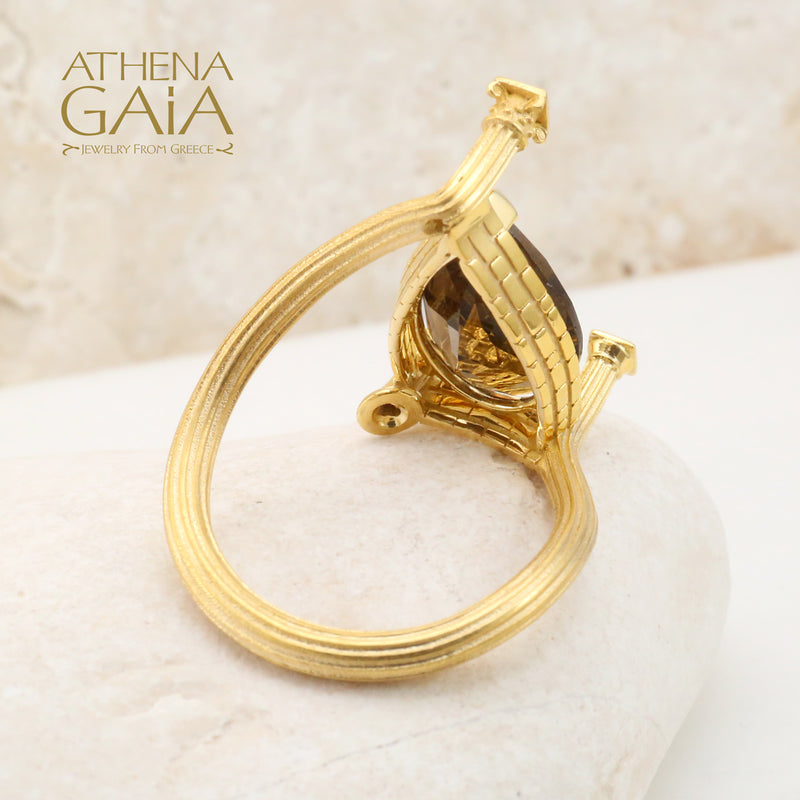 Mythical Doric Columns Oracle Ring - 18k Gold Ring - Cocktail Ring