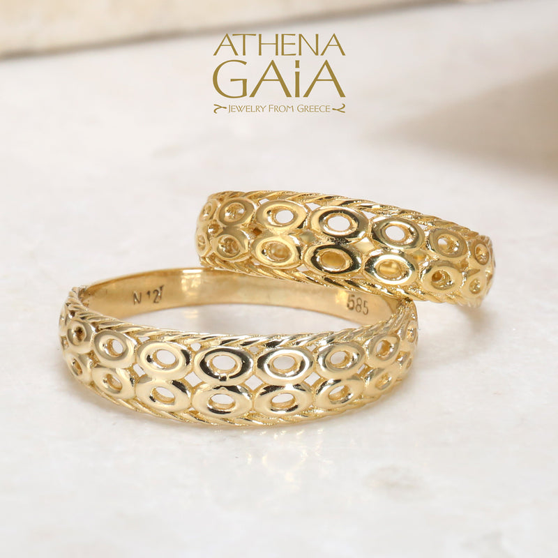 Rope and Circles Ring - 14k Gold Ring - Cocktail Ring