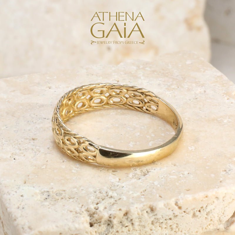 Rope and Circles Ring - 14k Gold Ring - Cocktail Ring