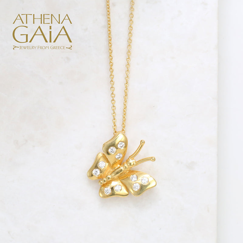 Herbs Butterfly Necklace - 18k Gold Necklace