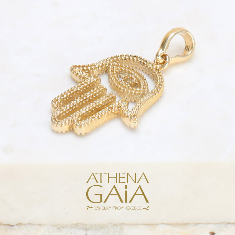 Hamsa Hand Pendant - 14k gold Pendant