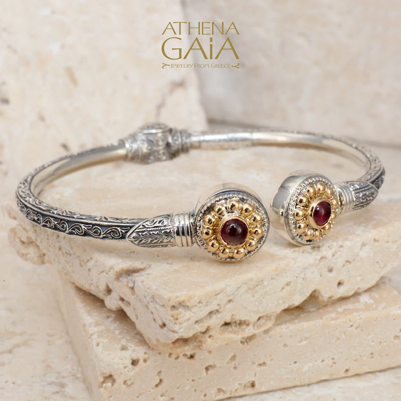 Color Fountain Bracelet - 18k Gold and Sterling Silver - Hinged Bangle Bracelet