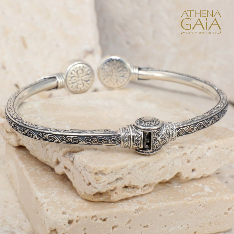 Color Fountain Bracelet - 18k Gold and Sterling Silver - Hinged Bangle Bracelet