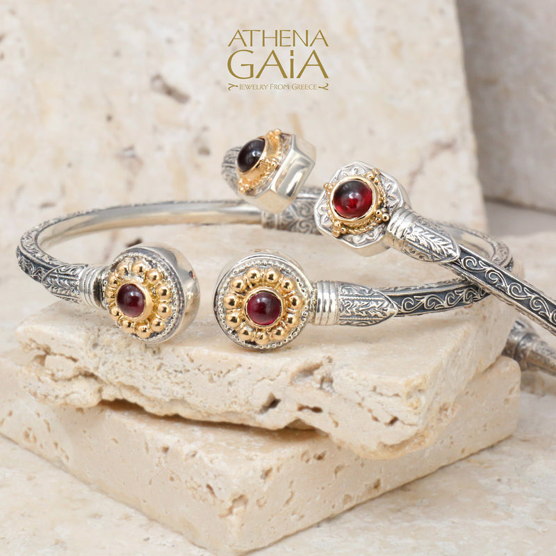 Color Fountain Bracelet - 18k Gold and Sterling Silver - Hinged Bangle Bracelet