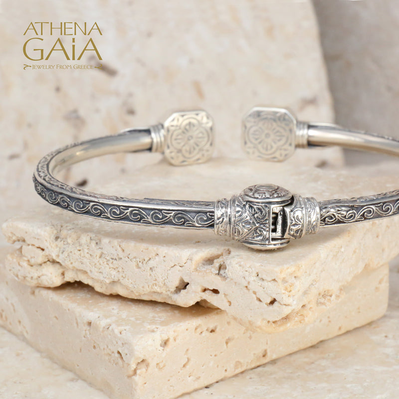 Cyclades Square Open Hinged Bracelet - 18k Gold & Sterling Silver Bracelet