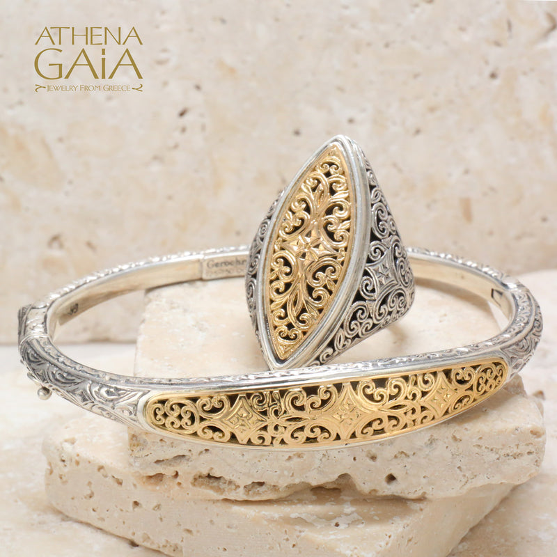 Mediterranean Gold Face Slice Ring - 18k Gold & Sterling Silver Ring - Cocktail Ring