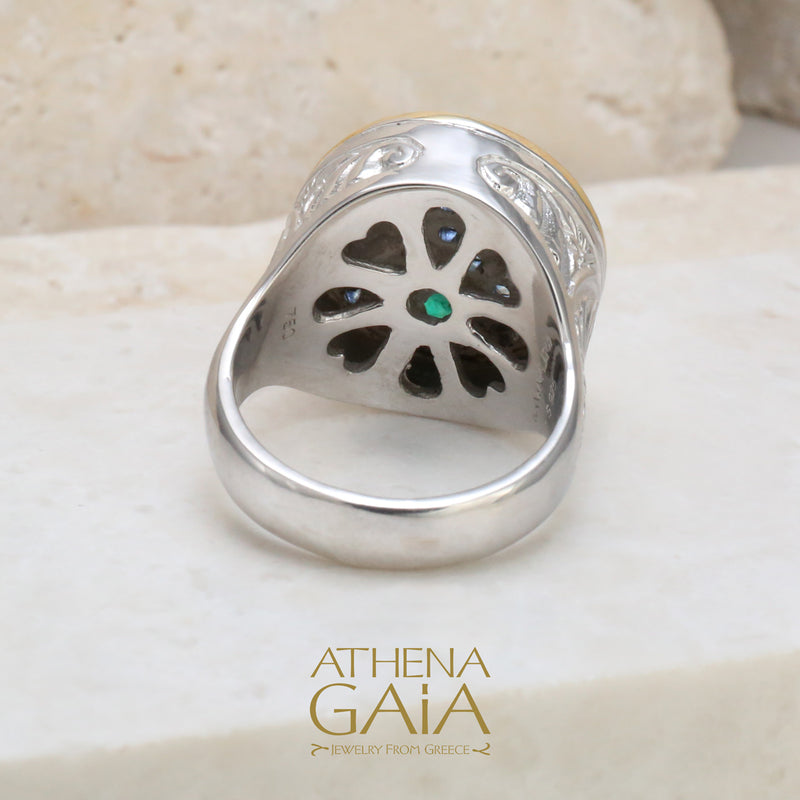 Anthemion Peace Ring - 18k Gold & Sterling Silver Ring - Signet Ring