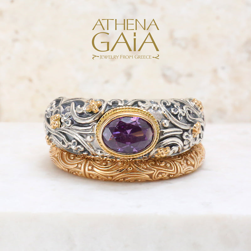 Meadow Breeze 18k Eternal 2-Ring Double Stack - 18k Gold & Sterling Silver Ring - Stackable Ring