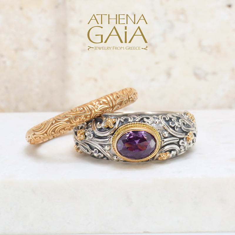 Meadow Breeze 18k Eternal 2-Ring Double Stack - 18k Gold & Sterling Silver Ring - Stackable Ring