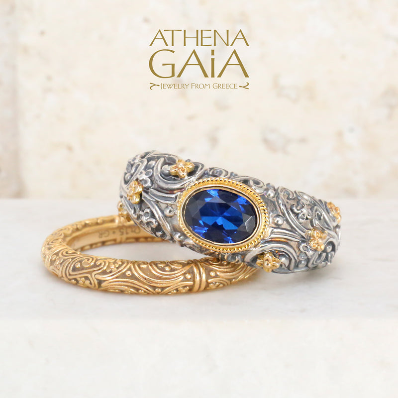 Meadow Breeze 18k Eternal 2-Ring Double Stack - 18k Gold & Sterling Silver Ring - Stackable Ring