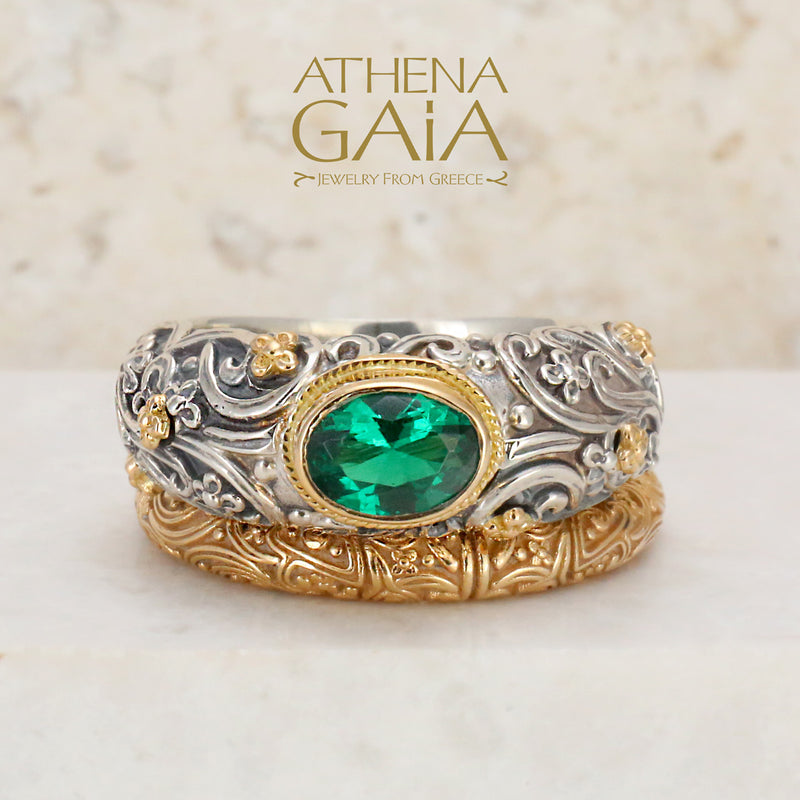 Meadow Breeze 18k Eternal 2-Ring Double Stack - 18k Gold & Sterling Silver Ring - Stackable Ring