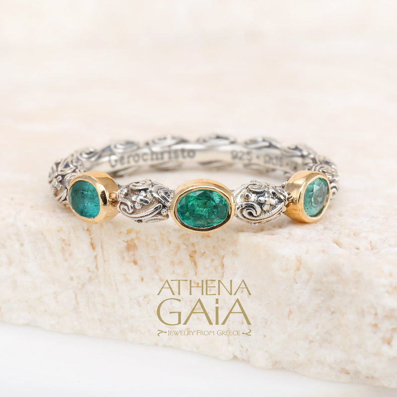 Meadow Breeze Triple Oval Stone Ring - 18k Gold & Sterling Silver Ring - Stackable Ring