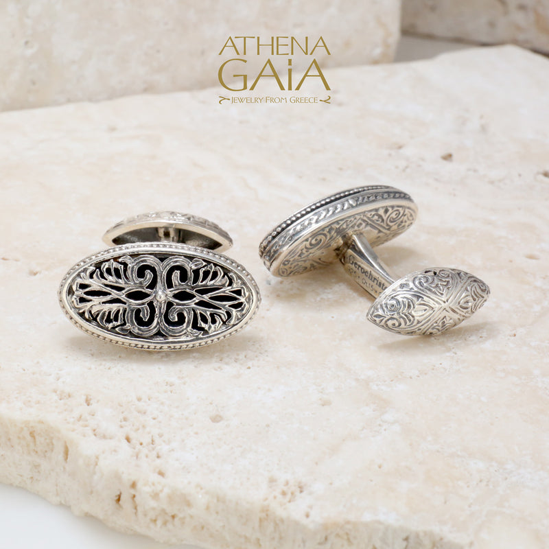 Garden Shadows Oblong Filigree Sterling Silver Cufflinks