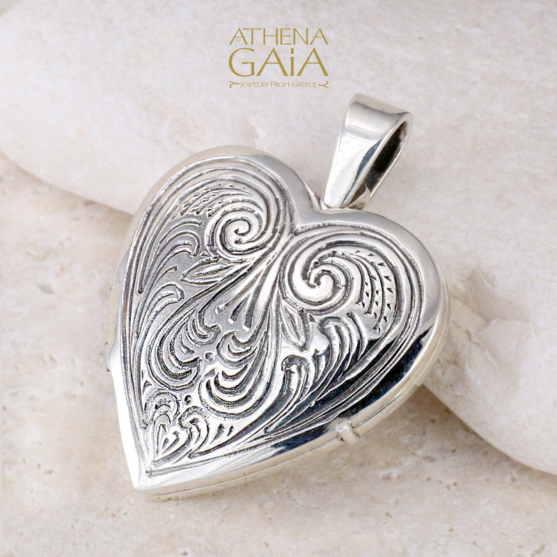 Heart Shaped Dove Locket Pendant - Sterling Silver Pendant