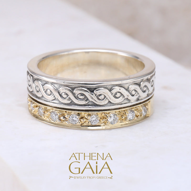 Ropes and Stones Ring - 18k Gold & Sterling Silver Ring - Cigar Band Ring