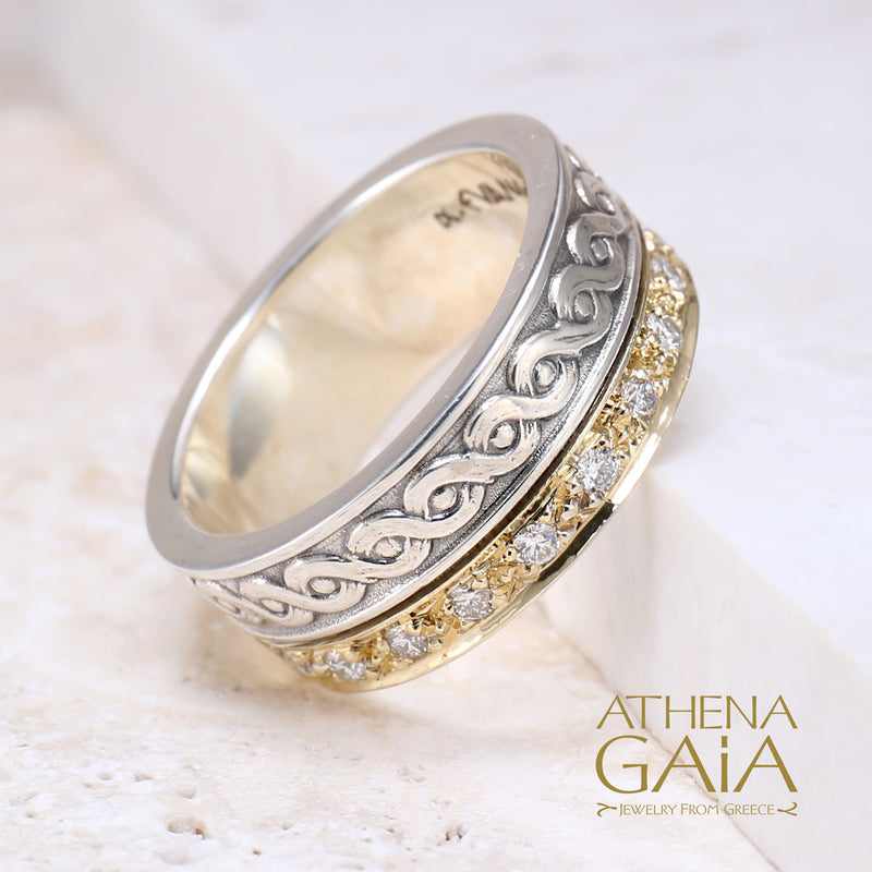 Ropes and Stones Ring - 18k Gold & Sterling Silver Ring - Cigar Band Ring