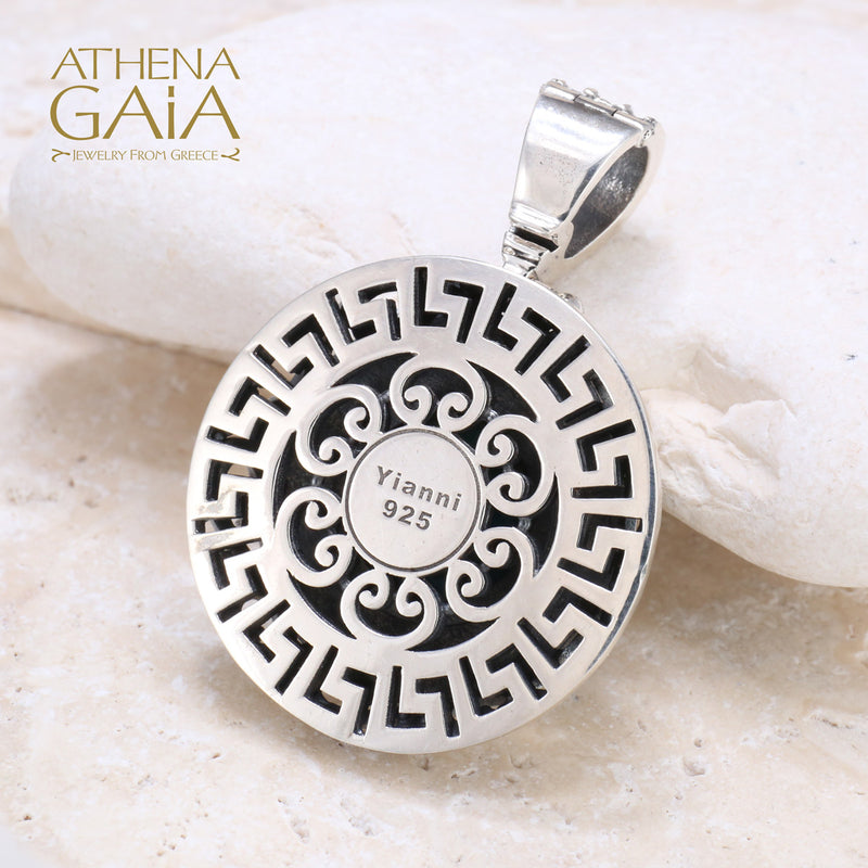 Dot and Scroll Turquoise Pendant - Sterling Silver Pendant