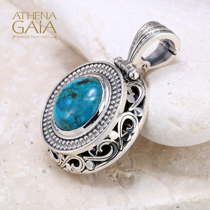 Dot and Scroll Turquoise Pendant