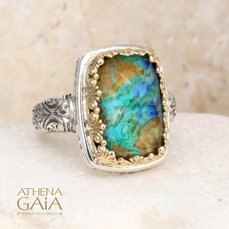 Pop Rocks Rectangular Crown Ring - 18k gold & Sterling Silver Ring - Cocktail Ring