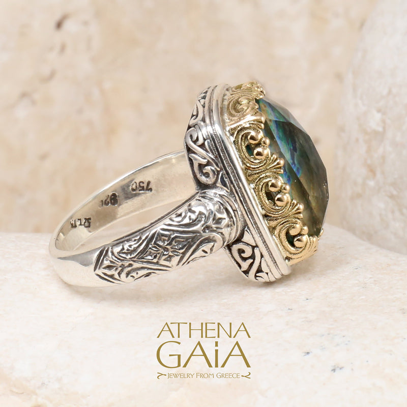 Pop Rocks Rectangular Crown Ring - 18k gold & Sterling Silver Ring - Cocktail Ring