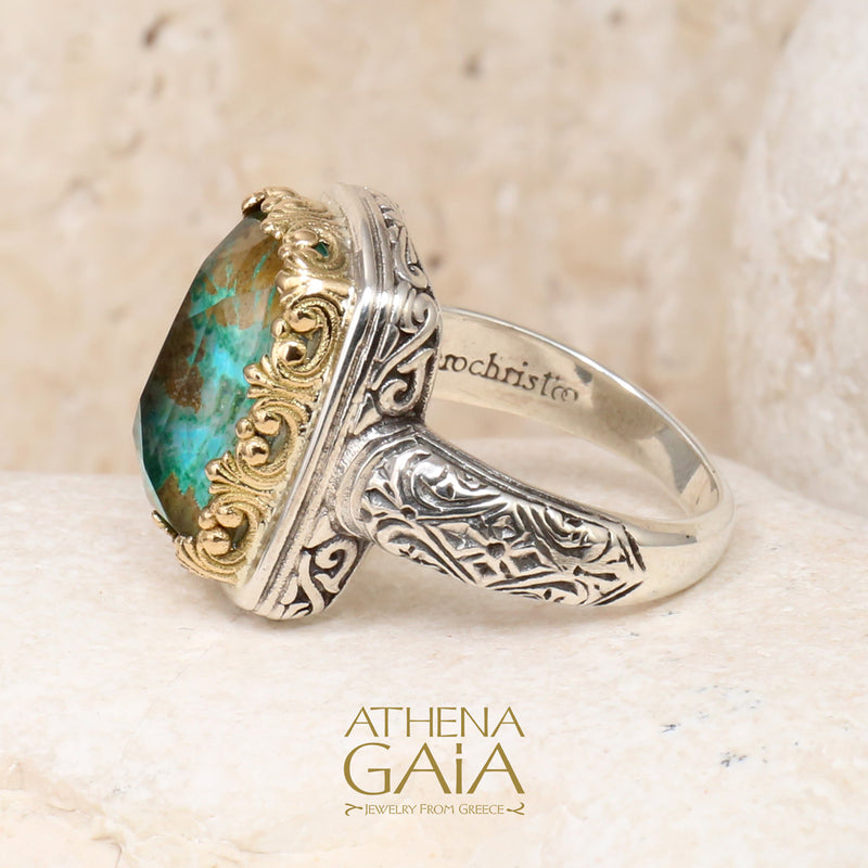 Pop Rocks Rectangular Crown Ring - 18k gold & Sterling Silver Ring - Cocktail Ring