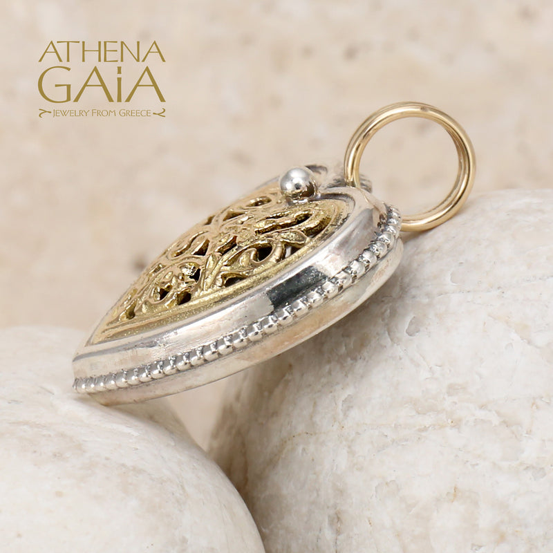 Garden Shadows Gold Face Heart Pendant - 18k Gold & Sterling Silver Pendant