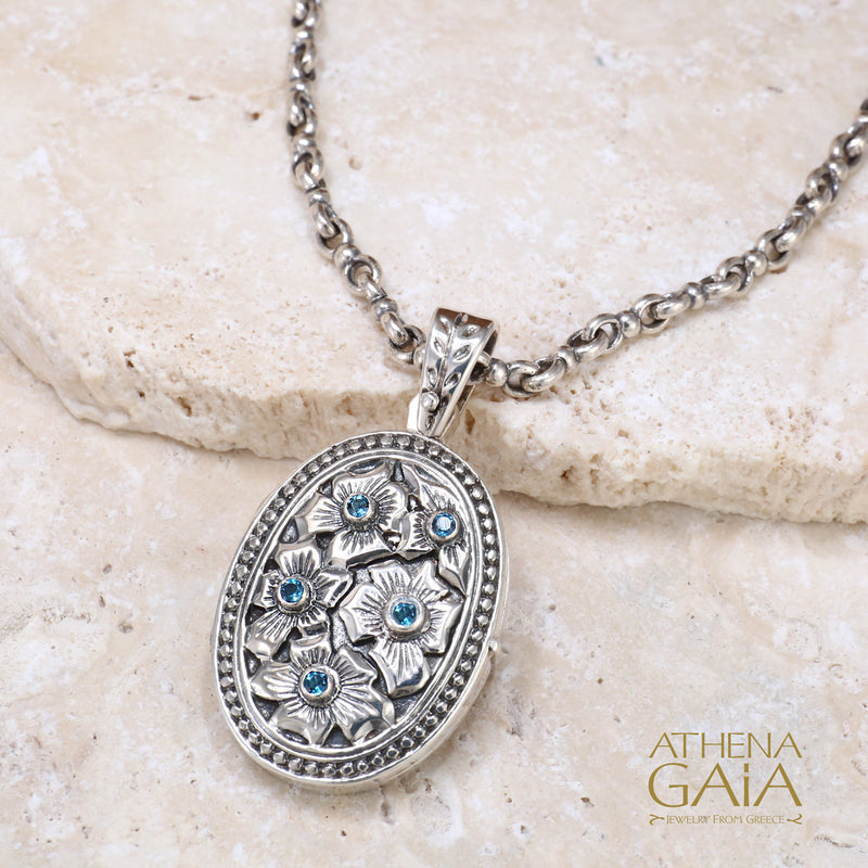 Silver Flower Field Locket Pendant - Sterling Silver Pendant