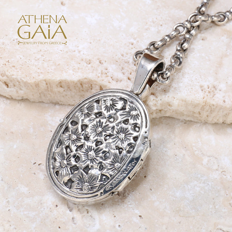 Silver Flower Field Locket Pendant - Sterling Silver Pendant