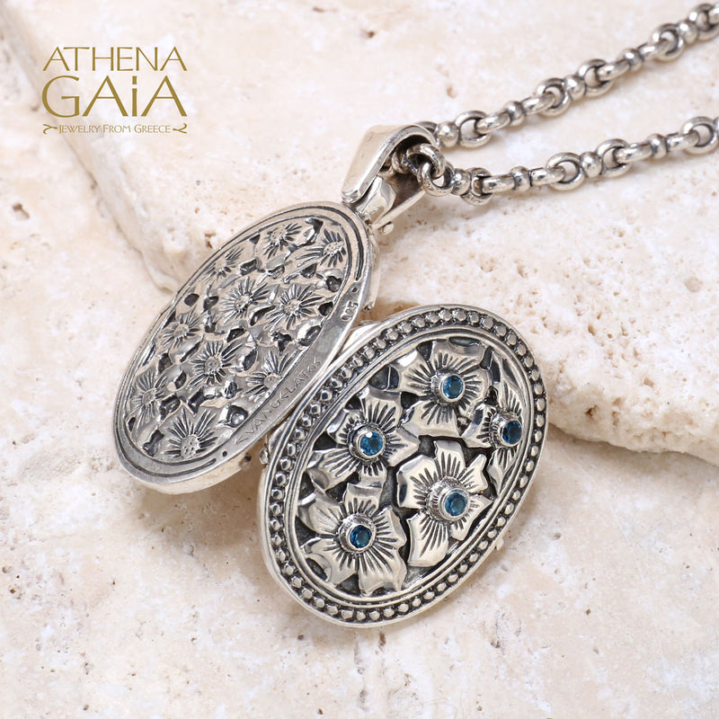 Silver Flower Field Locket Pendant - Sterling Silver Pendant