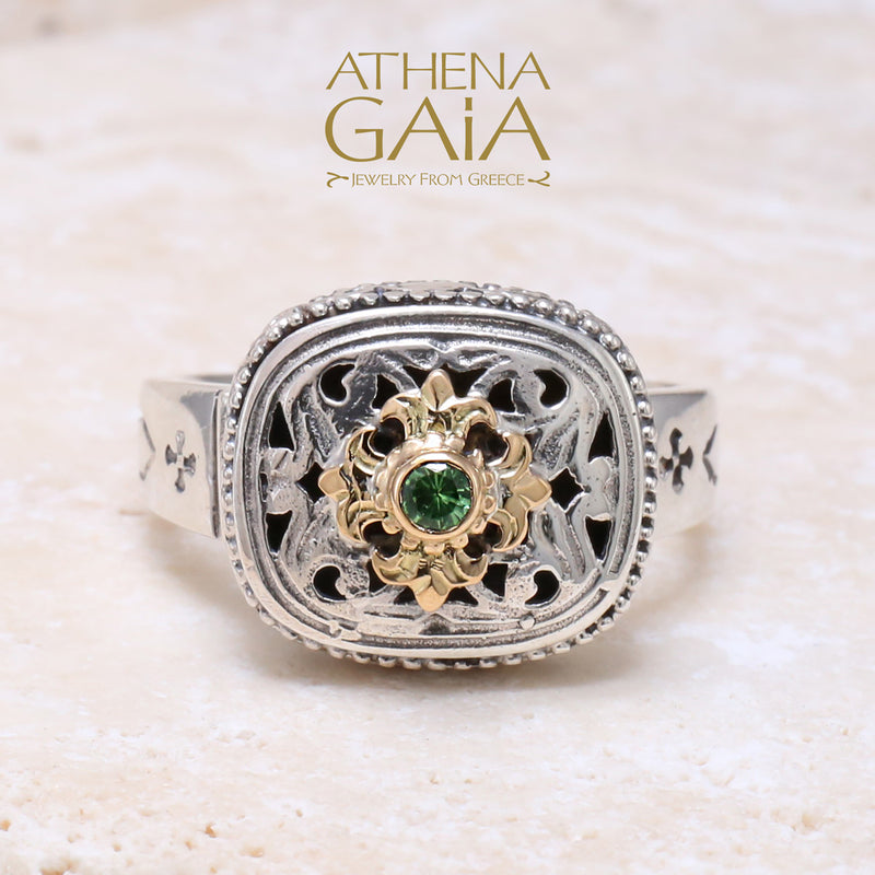 Argonaut Tetra Ring - 18k Gold & Sterling Silver Ring - Signet Ring