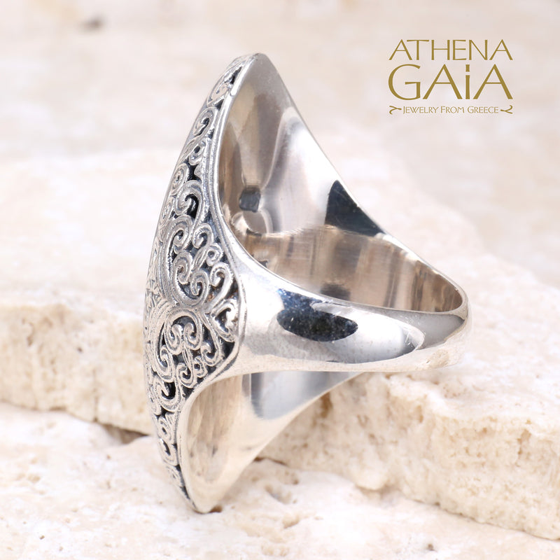 Thalassia Ellipse Long Ring - 18k Gold & Sterling Silver Ring - Cocktail Ring