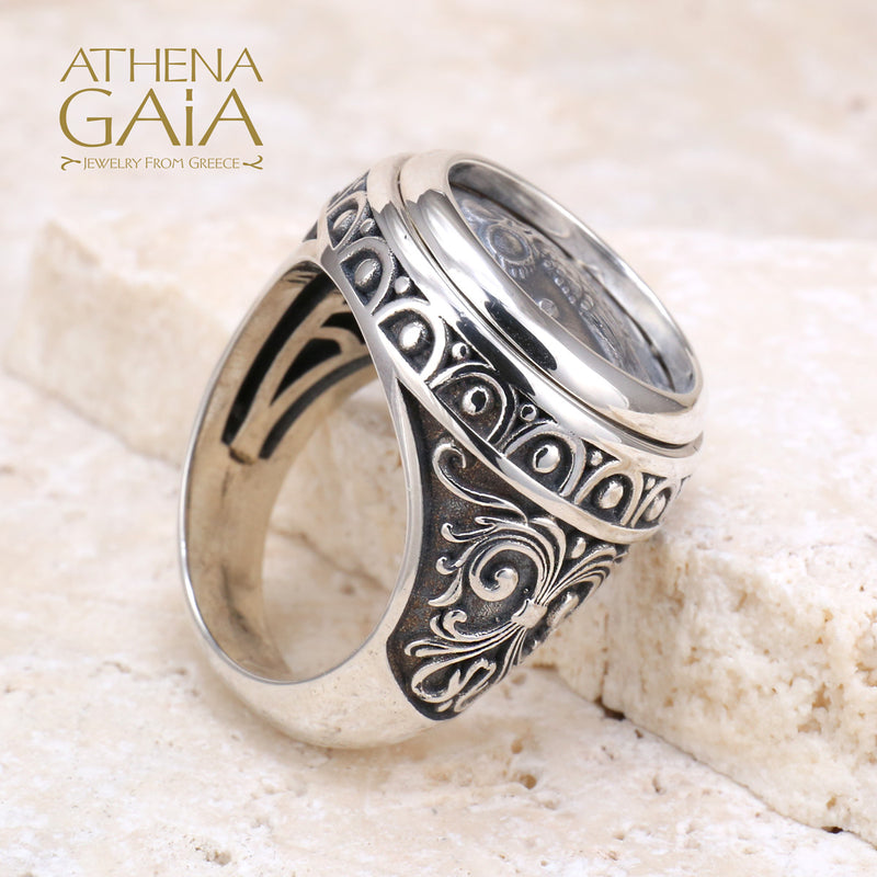 Athenian Owl Ring - Sterling Silver Ring - Signet Ring