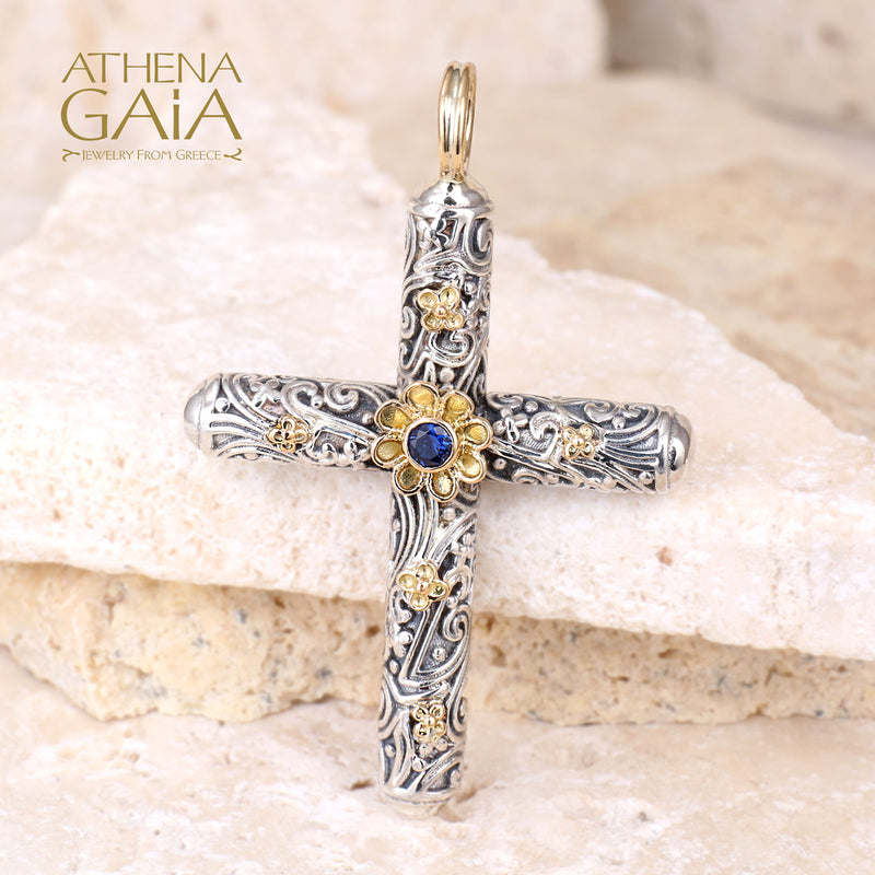 Meadow Breeze Latin Cross - 18k Gold & Sterling Silver - Orthodox Cross