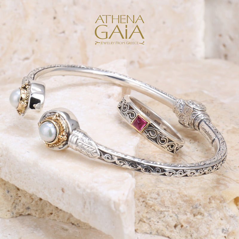 Cyclades Circle Bracelet - 18k Gold and Sterling Silver - Hinge Bangle Bracelet