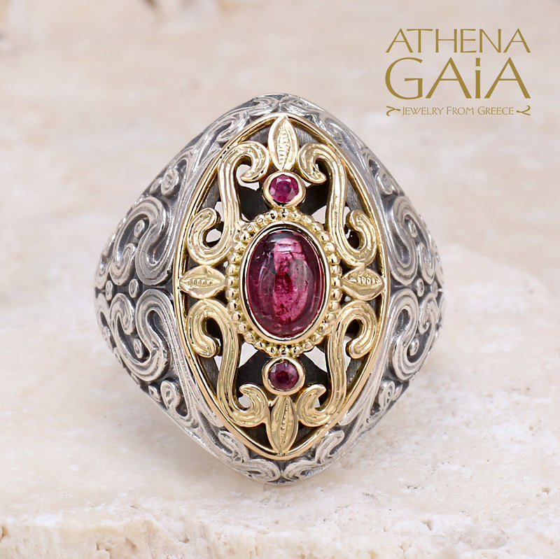 Garden Shadows Mandorla Stone Ring - 18k Gold & Sterling Silver Ring - Cocktail Ring