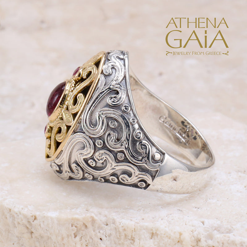 Garden Shadows Mandorla Stone Ring - 18k Gold & Sterling Silver Ring - Cocktail Ring