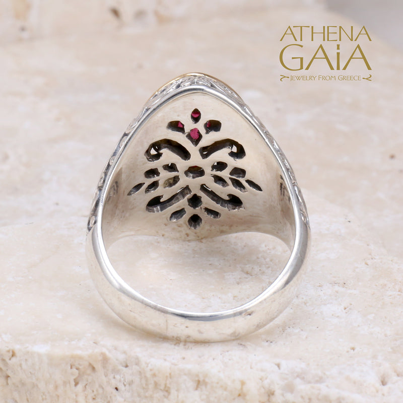 Garden Shadows Mandorla Stone Ring - 18k Gold & Sterling Silver Ring - Cocktail Ring