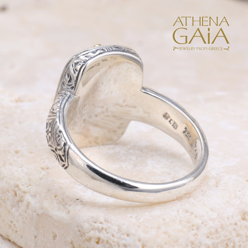 Mediterranean Sterling Tablet Ring - 18k Gold & Sterling Silver Ring - Cocktail Ring