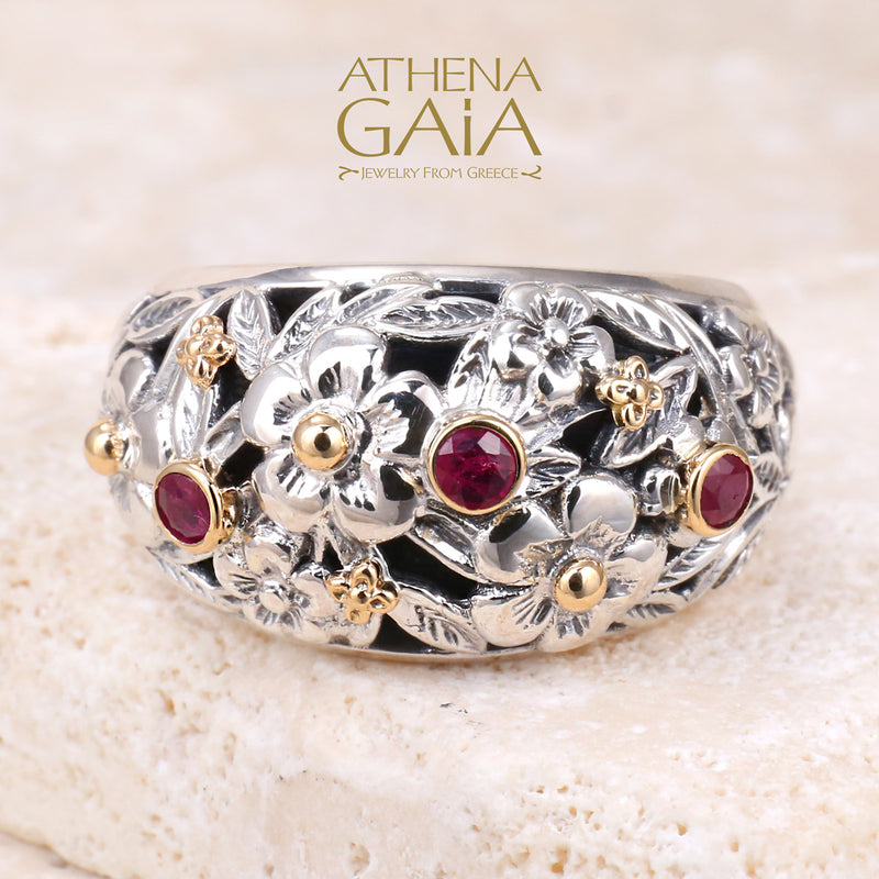 Meadow Shadows Silver Ring 18k Gold & Sterling Silver Ring - Cigar Band Ring