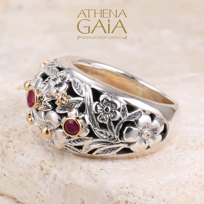 Meadow Shadows Silver Ring 18k Gold & Sterling Silver Ring - Cigar Band Ring